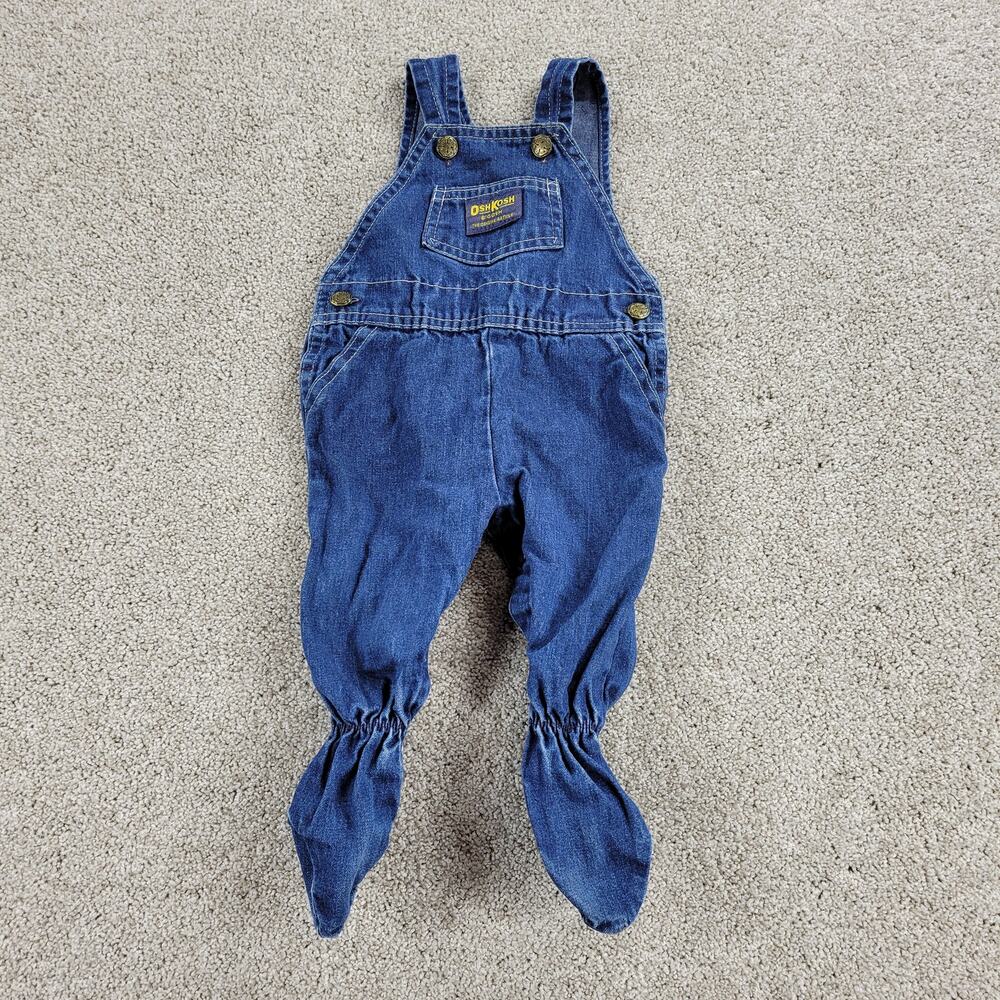 Vintage Osh Kosh B'Gosh Footed Bib Overalls 6/9 Mos Blue Denim Leg Snaps USA